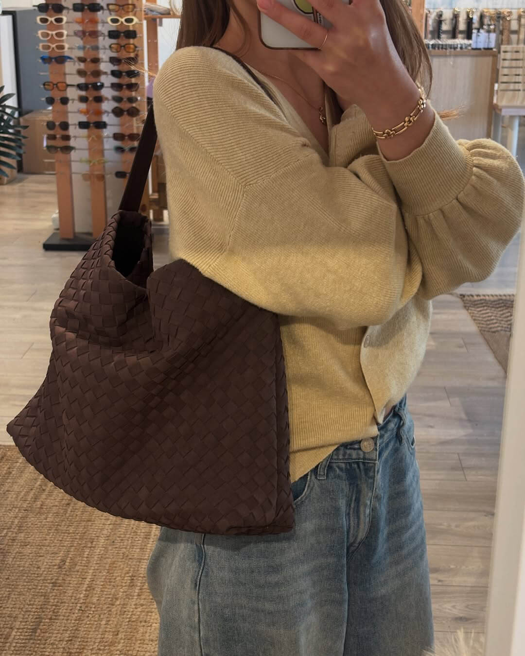 Women's Woven Tote Bag with Minimalist Silhouette - 10