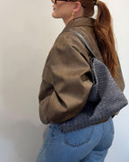 Women's Woven Tote Bag with Minimalist Silhouette - Blue