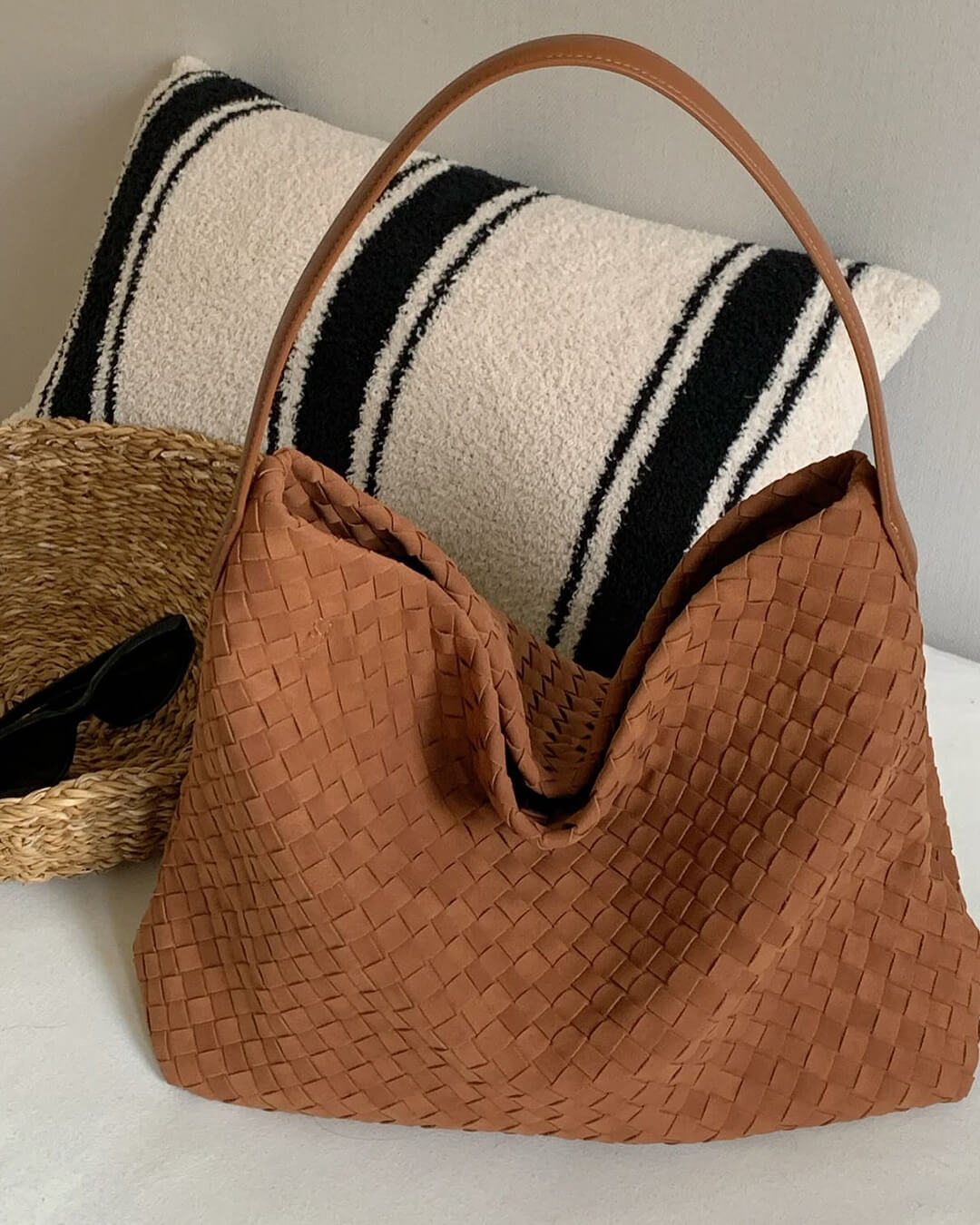 Women's Woven Tote Bag with Minimalist Silhouette - 12