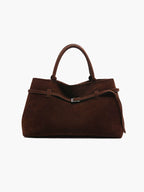Women's Structured Tote Bag with Belt Detail - Brown