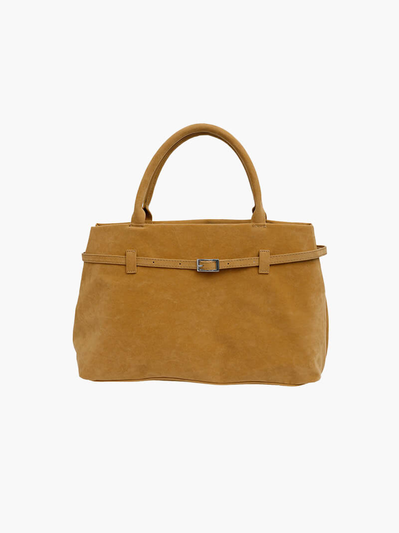 Women's Structured Tote Bag with Belt Detail - Beige