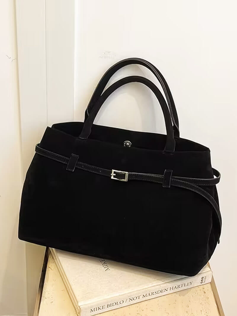 Women's Structured Tote Bag with Belt Detail - 15