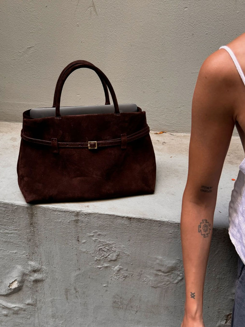 Women's Structured Tote Bag with Belt Detail - 13