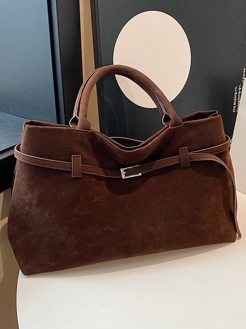 Women's Structured Tote Bag with Belt Detail - 14