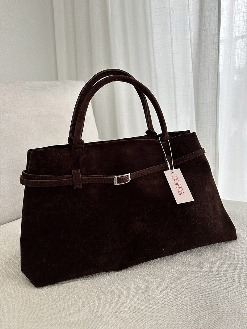 Women's Structured Tote Bag with Belt Detail - 8