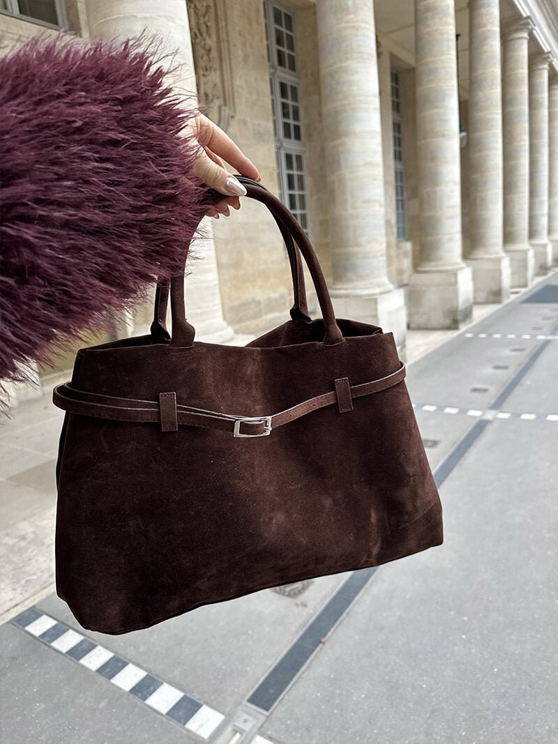 Women's Structured Tote Bag with Belt Detail - 6