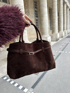 Women's Structured Tote Bag with Belt Detail - 6