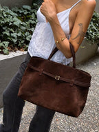 Women's Structured Tote Bag with Belt Detail - 10