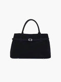 Women's Structured Tote Bag with Belt Detail - Black