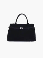 Women's Structured Tote Bag with Belt Detail - Black