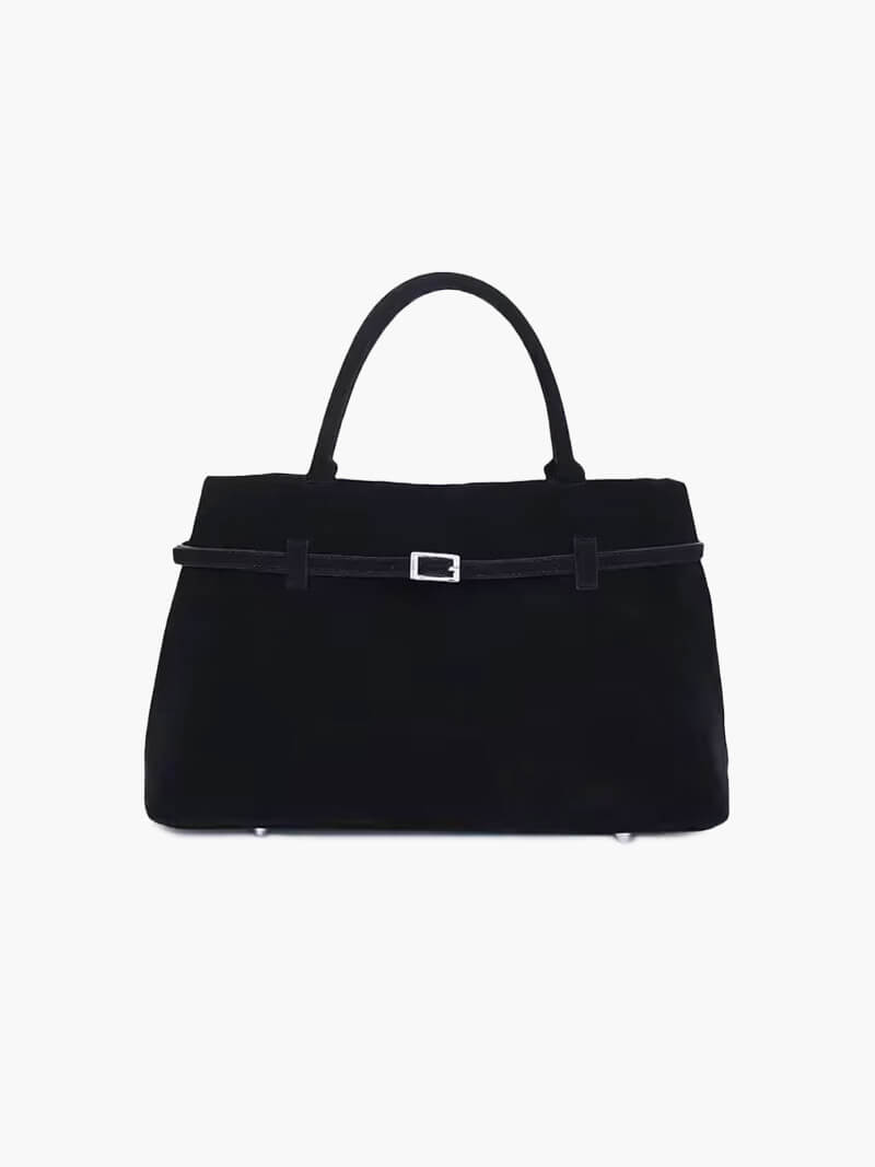 Women's Structured Tote Bag with Belt Detail - Black