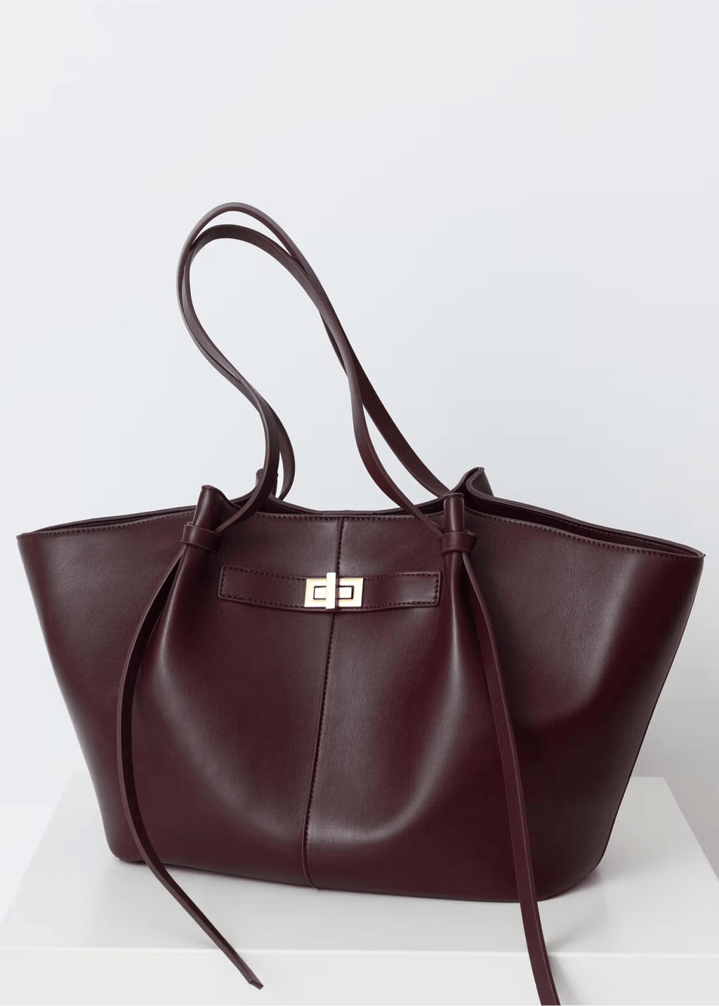 Women's Shopper Bag Sculptural Tote with Structured Silhouette - Burgundy