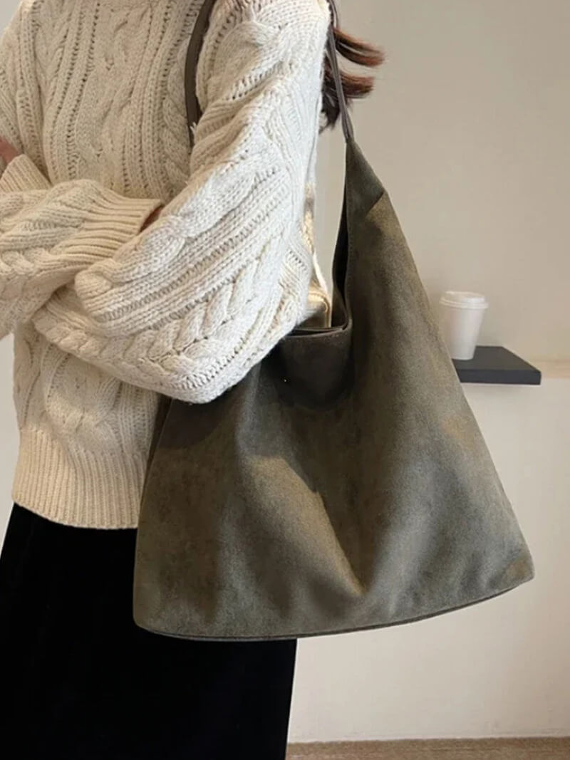 Women's Shoulder Bag with Faux Suede Finish and Western Details - 11