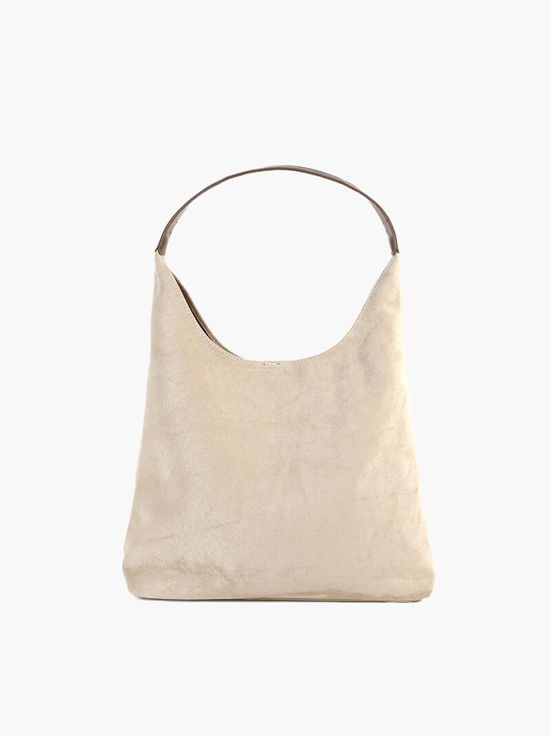 Women's Shoulder Bag with Faux Suede Finish and Western Details - Beige