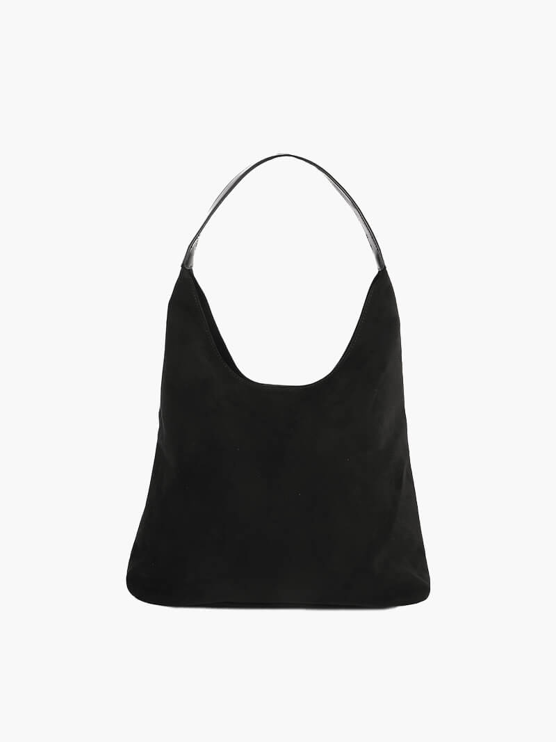 Women's Shoulder Bag with Faux Suede Finish and Western Details - Black