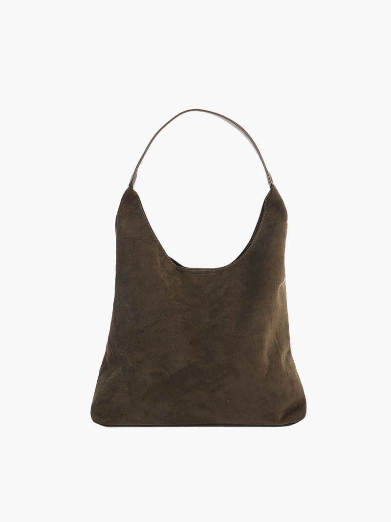 Women's Shoulder Bag with Faux Suede Finish and Western Details - Khaki