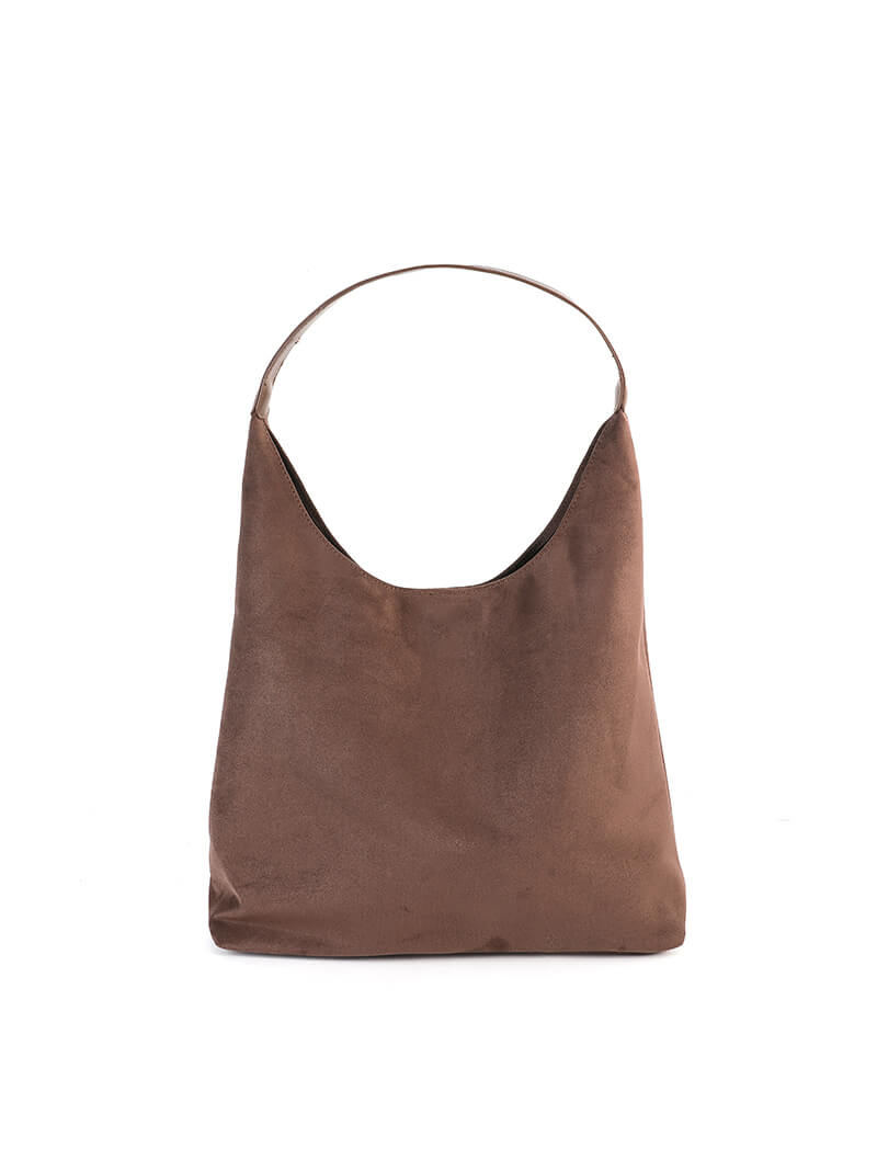 Women's Shoulder Bag with Faux Suede Finish and Western Details - Brown