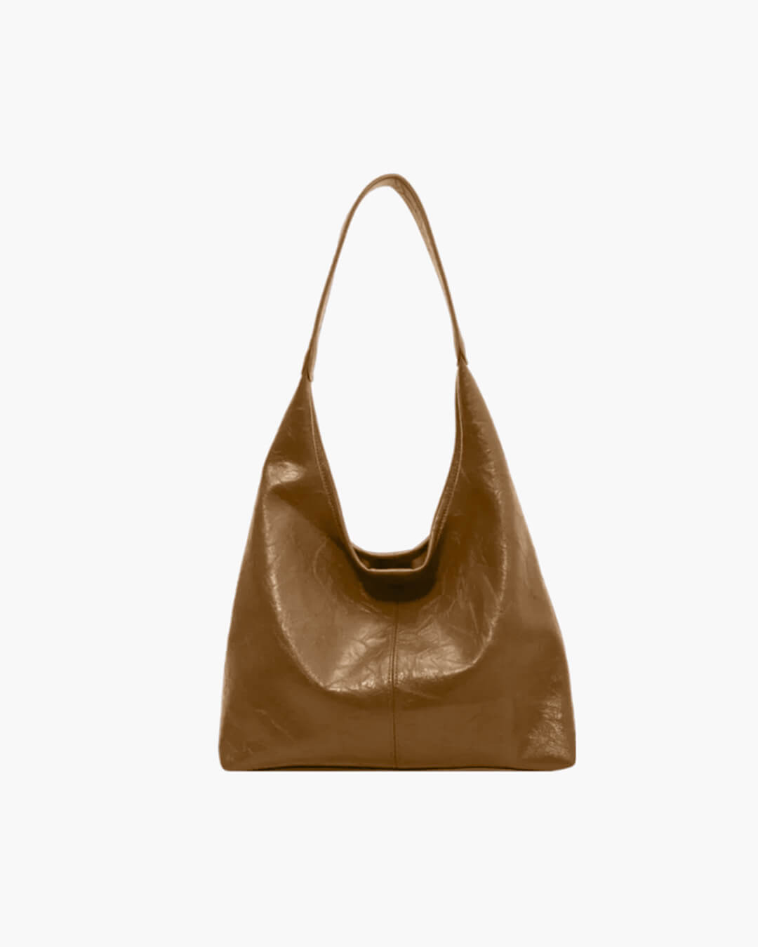 Women's Glossy Tote Bag with Sleek Silhouette - Brown
