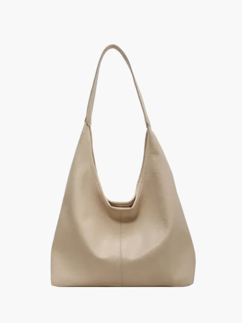 Women's Glossy Tote Bag with Sleek Silhouette - Beige