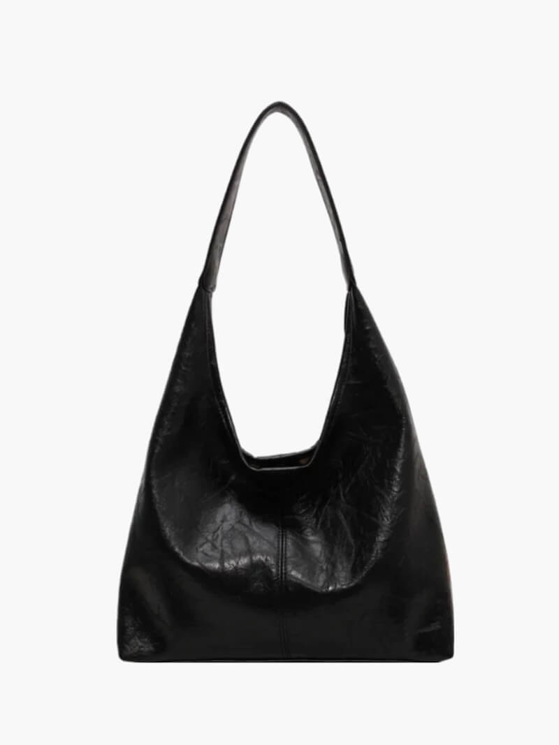 Women's Glossy Tote Bag with Sleek Silhouette - Black