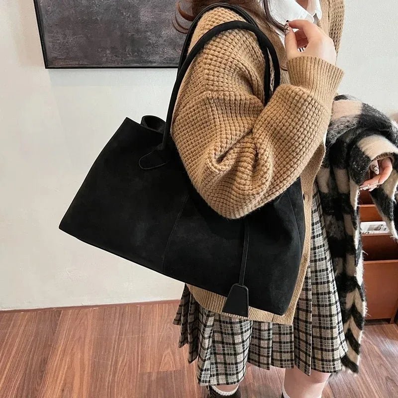 Women's Shoulder Tote Bag with Minimalist Solid Colour Design - Black
