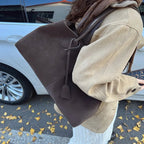 Women's Shoulder Tote Bag with Minimalist Solid Colour Design - Dark Brown