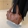 Women's Shoulder Bag with Colour Block Detail and Zip Pockets - Brown