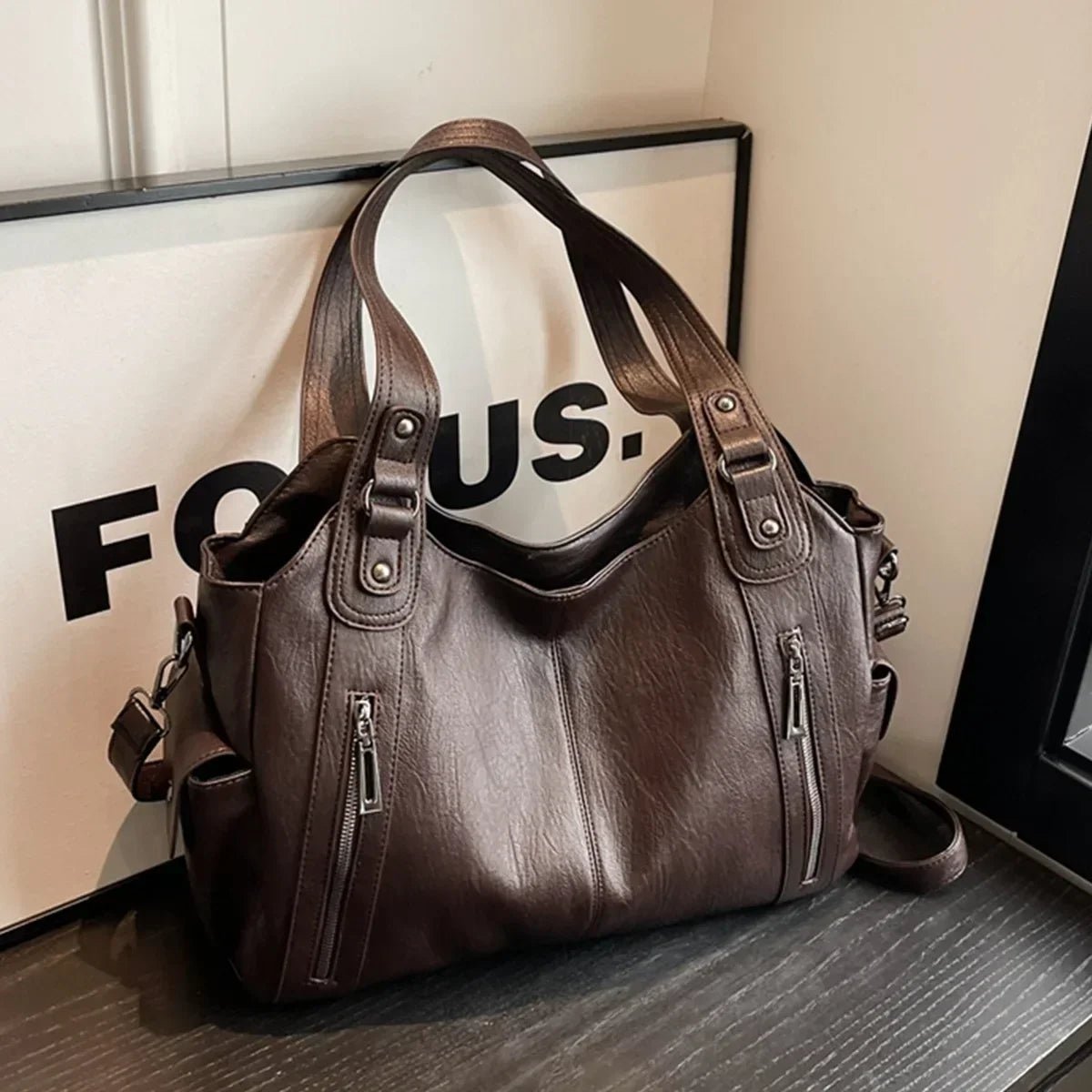 Women's Shoulder Bag with Colour Block Detail and Zip Pockets - 2