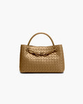 Small Woven Handbag with Gold-Tone Hardware - Beige