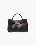 Small Woven Handbag with Gold-Tone Hardware - Black