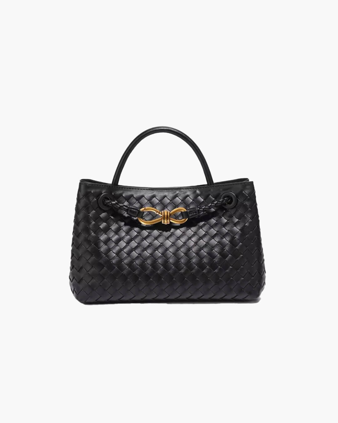 Small Woven Handbag with Gold-Tone Hardware - Black