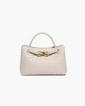 Small Woven Handbag with Gold-Tone Hardware - Cream