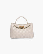 Small Woven Handbag with Gold-Tone Hardware - Cream