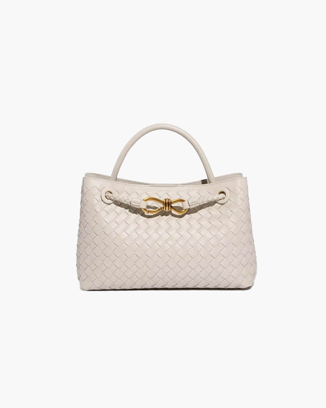 Small Woven Handbag with Gold-Tone Hardware - Cream