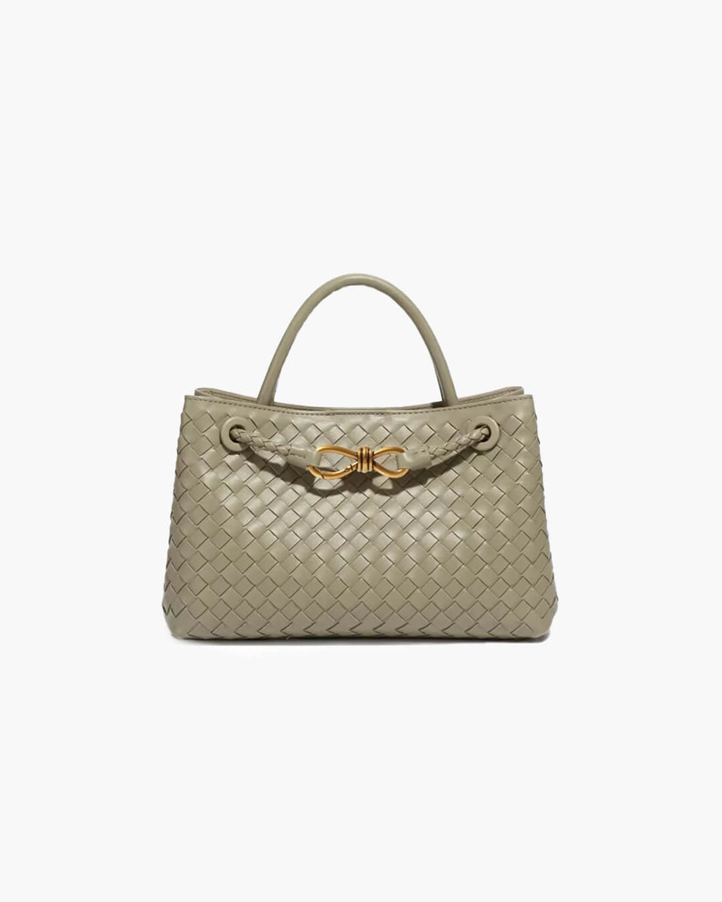 Small Woven Handbag with Gold-Tone Hardware - Light Green