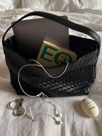 Woven Structured Tote Bag with Shoulder Strap - 4
