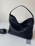 Woven Structured Tote Bag with Shoulder Strap - Black