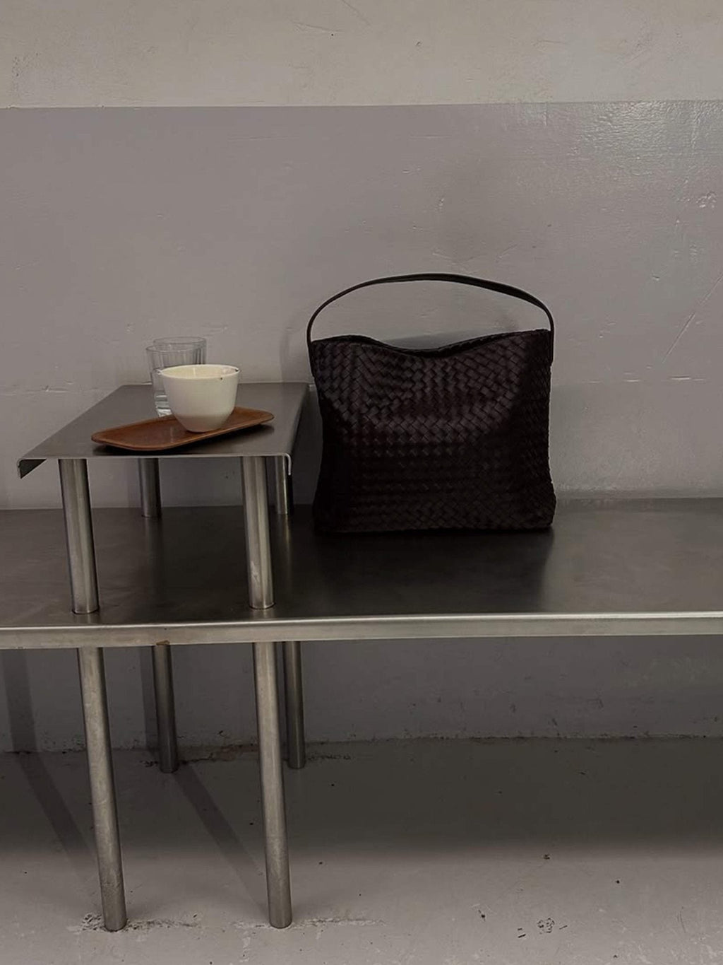 Woven Structured Tote Bag with Shoulder Strap - 12