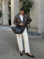 Women's Structured Tote Bag with Faux Suede Finish - 13