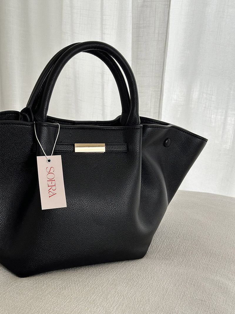 Women's Structured Tote Bag with Faux Suede Finish - 12