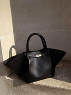 Women's Structured Tote Bag with Faux Suede Finish - 15