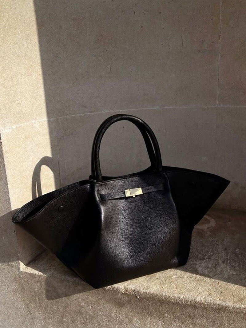 Women's Structured Tote Bag with Faux Suede Finish - 15