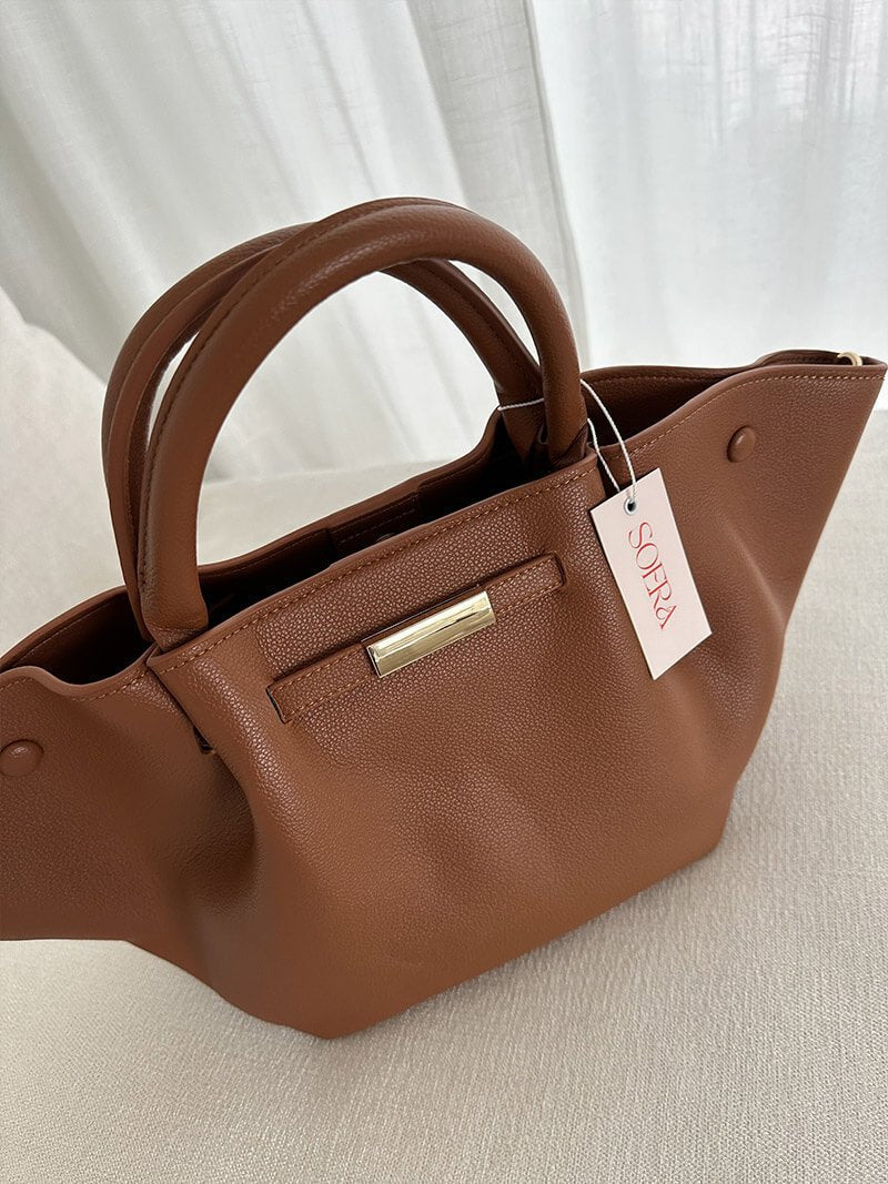 Women's Structured Tote Bag with Faux Suede Finish - 8