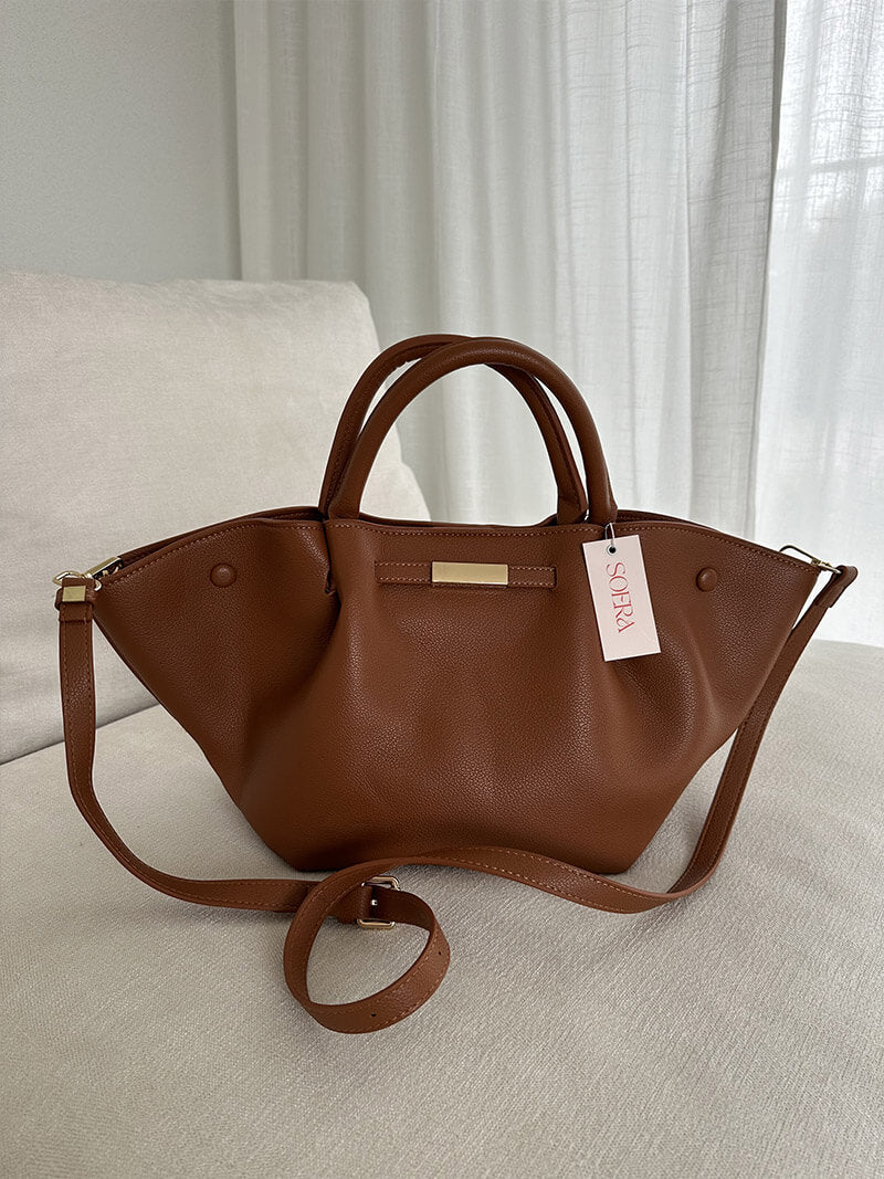 Women's Structured Tote Bag with Faux Suede Finish - 9