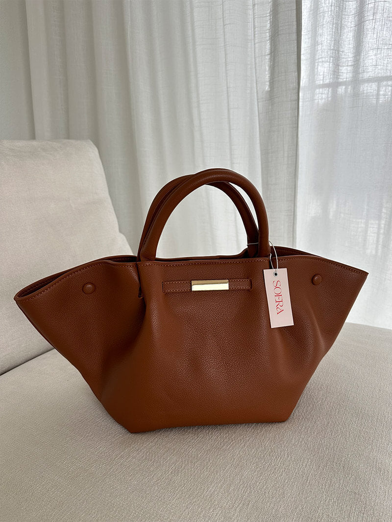 Women's Structured Tote Bag with Faux Suede Finish - 7