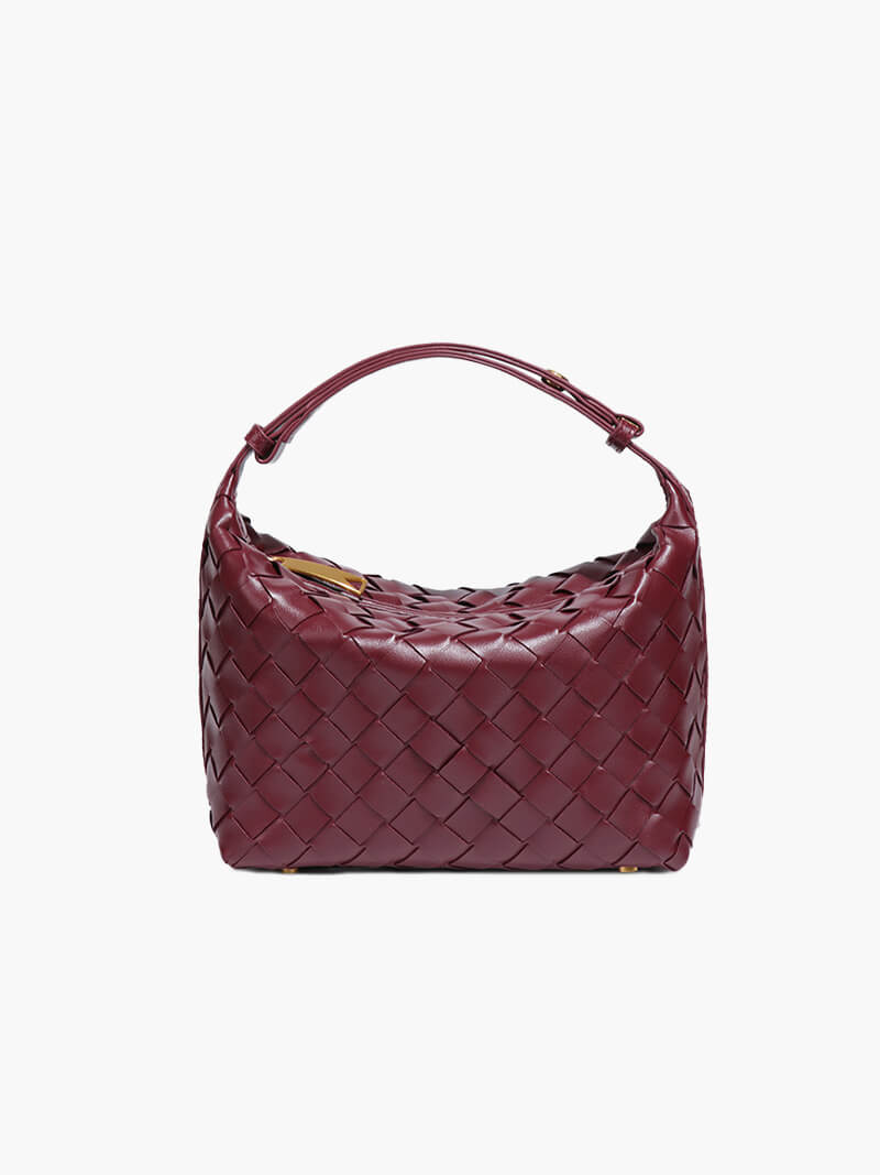 Women's Mini Woven Handbag with Structured Silhouette - Burgundy