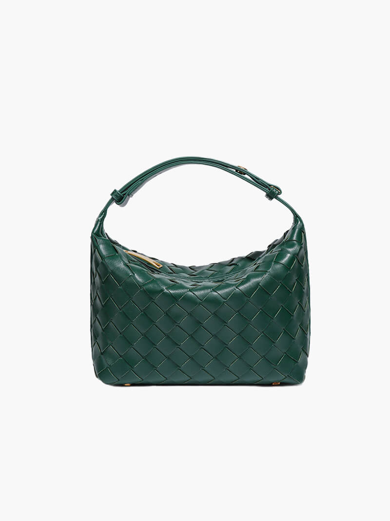 Women's Mini Woven Handbag with Structured Silhouette - Dark Green