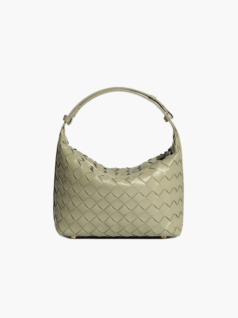 Women's Mini Woven Handbag with Structured Silhouette - Green