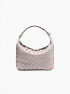 Women's Mini Woven Handbag with Structured Silhouette - Sand