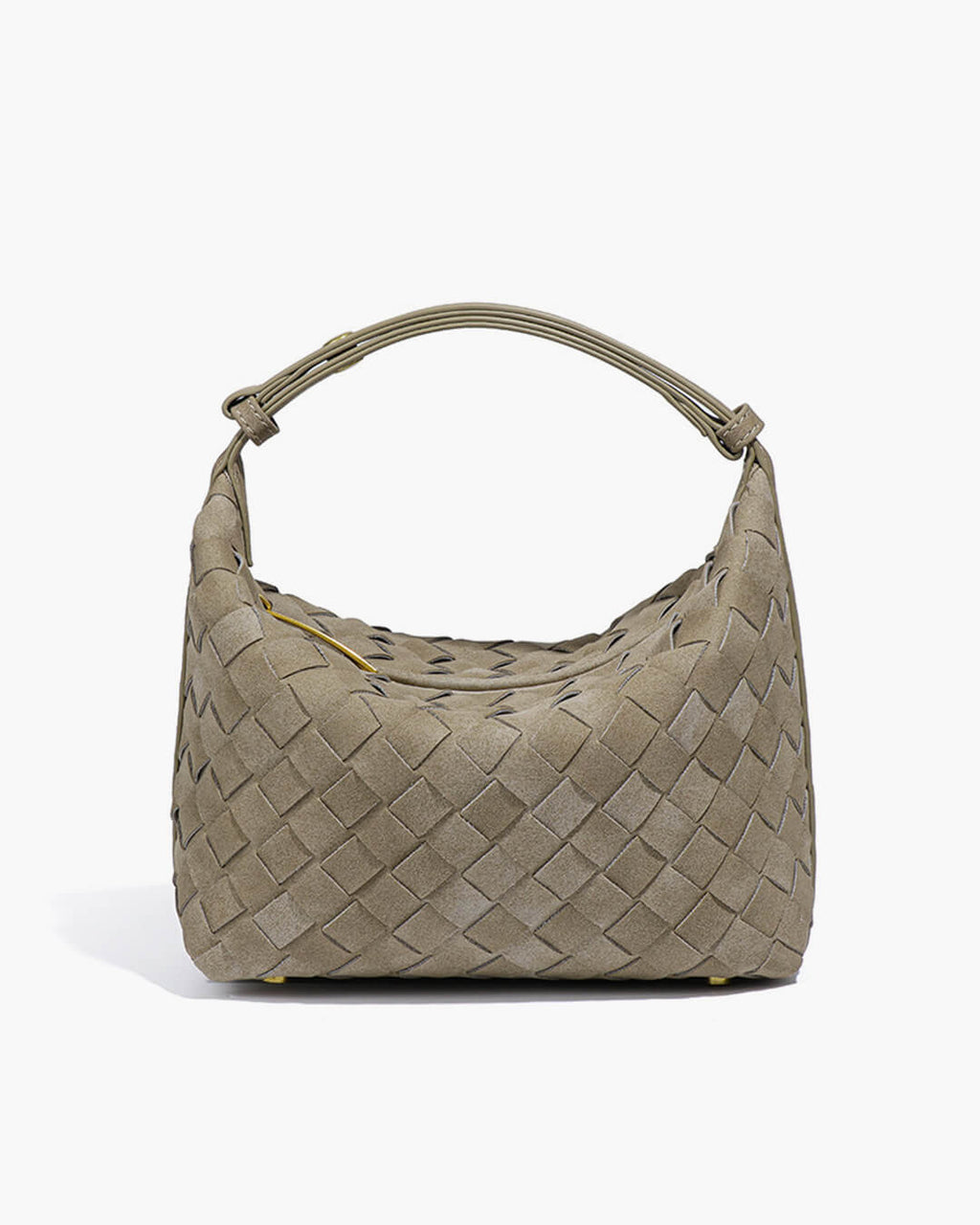 Women's Woven Hobo Bag with Textured Faux Suede Finish - Beige